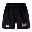 The Valley Panthers Girls Rugby Advantage Short 2.0 by EMB Canterbury are black performance training shorts with an elastic waistband, showcasing the signature white Canterbury logo on the left leg and the “Valley Panthers Girls Rugby” logo on the right leg. Made with recycled materials, these shorts combine comfort and sustainability for every session.