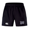 The Valley Panthers Girls Rugby Advantage Short 2.0 by EMB Canterbury are black performance training shorts with an elastic waistband, showcasing the signature white Canterbury logo on the left leg and the “Valley Panthers Girls Rugby” logo on the right leg. Made with recycled materials, these shorts combine comfort and sustainability for every session.
