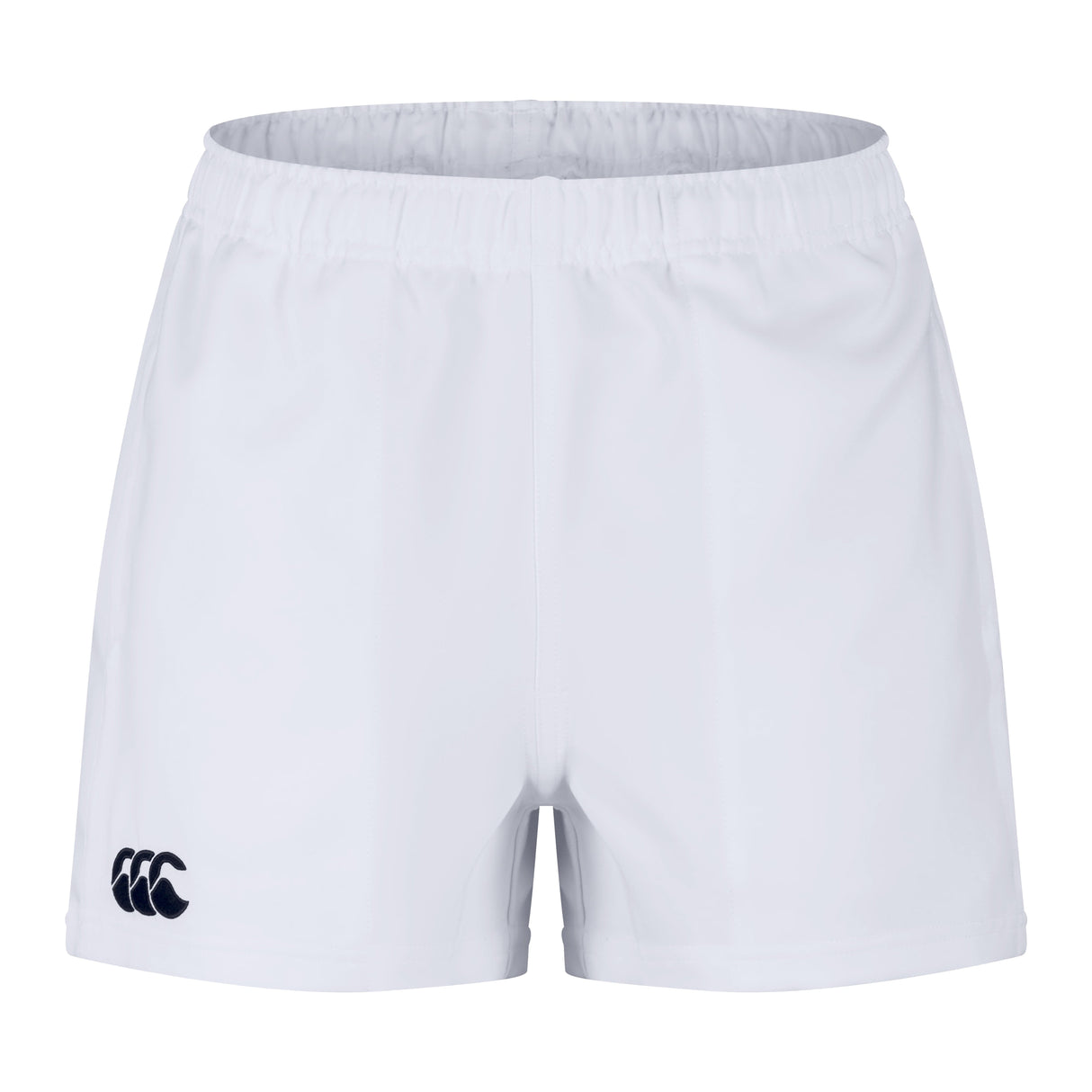 Introducing the Canterbury Player's Drill Short, crafted from recycled fabric. These sustainable athletic shorts feature an elastic waistband and a sleek black Canterbury logo near the bottom-left hem, offering a plain yet stylish design for your workout needs.