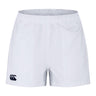 Introducing the Canterbury Player's Drill Short, crafted from recycled fabric. These sustainable athletic shorts feature an elastic waistband and a sleek black Canterbury logo near the bottom-left hem, offering a plain yet stylish design for your workout needs.
