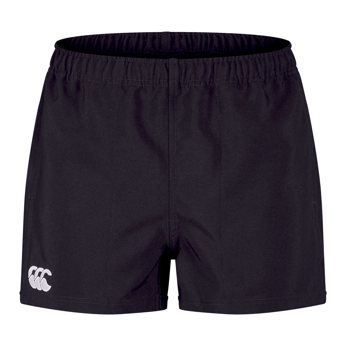 Canterbury Player's Drill Short, made from recycled fabric, features an embroidered white Canterbury logo on the left thigh.