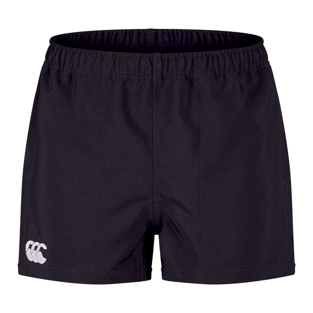 Canterbury Player's Drill Short, made from recycled fabric, features an embroidered white Canterbury logo on the left thigh.
