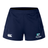 The EMB Canterbury NC Rugby Academy - Megalodons Women's Advantage Short 2.0 are navy blue sustainable rugby shorts with the Canterbury logo on the left leg and Megalodons Rugby Academy logo on the right.