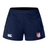 The Montgomery Bucks Griffins Women's Advantage Short 2.0 by EMB Canterbury is navy blue, with a white Canterbury logo on the left leg, a red and white lion crest on the right, and made with recycled materials for training.
