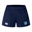 The Minneapolis Mayhem Rugby Women’s Advantage Short 2.0 by Canterbury, from EMB Canterbury, are navy blue athletic shorts designed for women, featuring the “Canterbury” logo on the left leg and the “Minneapolis Mayhem Rugby” emblem on the right. Expertly crafted for both style and performance, these sustainable shorts offer exceptional comfort and durability—making them a top choice for custom sportswear enthusiasts.