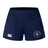 The New Saint Andrews College Women’s Advantage Short 2.0 by EMB Canterbury features navy blue performance fabric, the Canterbury logo on the left leg, and the New Saint Andrews RFC crest on the right leg, offering both comfort and style for every workout.