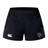 The Cypress Warriors Men's Rugby Women's Advantage Short 2.0 by EMB Canterbury are black training shorts with side panels, made from recycled materials, and feature a white Canterbury logo on the left leg and a purple team shield on the right.