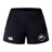 The EMB Canterbury Society of Iowa Rugby Referees Women’s Advantage Short 2.0 features a white Canterbury logo on the left leg and a circular floral emblem on the right, crafted from recycled materials for comfort and sustainability.