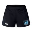 The Minneapolis Mayhem Rugby Women’s Advantage Short 2.0 by Canterbury are black recycled performance shorts from EMB Canterbury, featuring a white Canterbury logo on the left leg and the Minneapolis Mayhem Rugby Club crest on the right leg for a stylish and comfortable sustainable athletic option.