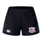 Black recycled Western Carolina University Women’s Advantage Short 2.0 by Canterbury training shorts with a white logo on the right leg and a Western Carolina Rugby emblem on the left leg.