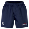 The USA Para Powerlifting Advantage Short 2.0 by EMB Canterbury features a navy blue design, elastic waistband, CCC logo on the left leg, and "USA Para Powerlifting" logo on the right leg.