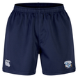 The Milwaukee Barbarians Rugby Advantage Short 2.0 by EMB Canterbury features an elastic waistband, a white CCC logo on the left leg, and the Milwaukee rugby club crest on the right—ideal recycled shorts for performance training.