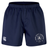 Navy blue New Saint Andrews College Advantage Short 2.0 by Canterbury, made from recycled material with an elastic waistband, featuring the New Saint Andrews RFC logo and a white EMB Canterbury logo on the front.