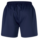 The Canterbury Professional Short 2.0, shown from the back in navy blue, features an elasticated waistband and plain, logo-free fabric for enhanced durability.