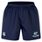 The NC Rugby Academy - Megalodons Professional Short 2.0 by EMB Canterbury features a durable navy design, elastic waistband, CCC Canterbury logo (left leg), and Megalodons Rugby Academy shark graphic (right leg) for top athletic performance.