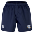 The Milwaukee Barbarians Rugby Professional Short 2.0 by EMB Canterbury features a navy blue design, elastic waistband, CCC logo on the left leg, and Milwaukee Barbarians crest on the right—ideal for intense rugby matches.