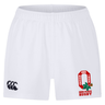 The Ohio State University Alumni Professional Short 2.0 by EMB Canterbury offers classic style and comfort, featuring white athletic rugby shorts with an elastic waistband, a black Canterbury logo on the left, and an Ohio State Rugby logo on the right thigh—drawing inspiration from the iconic Professional 2.0 Short design.