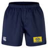 Navy blue Berkeley RFC Professional Short 2.0 by Canterbury featuring a logo on the right leg and a rectangular Berkeley RFC patch on the left leg.