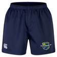 The Kingwood Rugby Professional Short 2.0 by EMB Canterbury features a white logo and 2004 crest—these navy blue shorts offer durability and style for intense rugby matches.