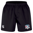 The SWFL Lady Hammerheads Professional Short 2.0 by WRS Canterbury features a white CCC logo on the left leg and a "SWFL Lady Hammerheads Rugby" shark emblem on the right, made from durable recycled polyester for a pro rugby style.
