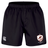 The West Potomac RFC Professional Short 2.0 by Canterbury, from EMB Canterbury, features a black design with an elastic waistband, a white CCC logo on the left leg, and a West Potomac Rugby badge on the right leg. These durable sports shorts are crafted for comfort and performance both on and off the rugby field.