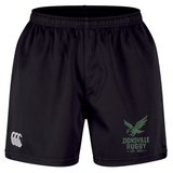 The Zionsville Rugby Club Professional Short 2.0 by EMB Canterbury features a black design with “Zionsville Rugby Est. 2003” and an eagle logo on the left leg, complemented by a white Canterbury logo on the right leg. Crafted for durability, these sports shorts deliver optimal comfort and performance, making them ideal for both training sessions and match days.
