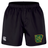 The Arkansas Gryphons Professional Short 2.0 by EMB Canterbury features a black athletic design with an elastic waistband, highlighted by a white Canterbury logo on the left leg and a green and yellow Arkansas gryphon emblem with “est. 2006” on the right leg—delivering both style and quality for every athlete.