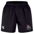 The Birmingham Iron Women's Football Professional Short 2.0 by EMB Canterbury features an elastic waistband, a white Canterbury logo on the left leg, and a Birmingham Iron logo on the right—durable for both on and off the field.