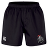 The Birmingham Iron Women's Football Professional Short 2.0 by EMB Canterbury features an elastic waistband, a white Canterbury logo on the left leg, and a Birmingham Iron logo on the right—durable for both on and off the field.