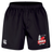 The Lincoln City Youth Rugby Professional Short 2.0 by EMB Canterbury features a black design with an elastic waistband, displaying a Canterbury logo on one leg and a “Lincoln Youth Rugby” emblem with a red rugby ball on the other. These durable sports shorts are perfect for both training sessions and match days.