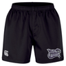 The Valley Panthers Girls Rugby Professional Short 2.0 by Canterbury, from EMB Canterbury, are black rugby shorts with an elastic waistband, showcasing a white Canterbury logo on the left leg and a “Valley Panthers Girls Rugby” logo on the right leg. Engineered for durability and high performance on the field, these professional shorts ensure comfort and reliability during play.
