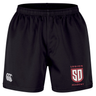 Black Legion Academy Professional Short 2.0 by Canterbury athletic shorts featuring a Legion Academy emblem on the right leg and a logo on the left leg.