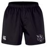 The Cypress Warriors Men's Rugby Professional Short 2.0 by Canterbury, from EMB Canterbury, features an elastic waistband, CCC logo on the left leg, Cyprus Warriors emblem on the right, and is designed for durability and peak rugby performance.