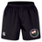 The Society of Iowa Rugby Referees Professional Short 2.0 by EMB Canterbury is a pair of black rugby shorts made from recycled polyester, designed with an elastic waistband for comfort, the classic white EMB Canterbury logo on the left leg, and a distinctive circular badge adorned with pink flowers on the right leg—making these stylish professional shorts perfect for training sessions as well as everyday wear.