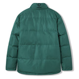 The Ireland 26 Puffer Jacket by Canterbury is shown from the back, featuring a high collar and horizontal stitching. Inspired by the classic Ireland Rugby jacket, it displays a small Vodafone logo near the neckline.