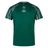 The Ireland 24 Superlight Training T-Shirt by Canterbury is made from recycled polyester. This green short-sleeve sports jersey features dark and light green patterned shoulders, the "IRFU" acronym, and a clover logo on the chest. It is designed to be breathable and quick-drying for peak performance.