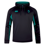 A stylish addition to your collection, the Ireland Training Hoodie 24 by Canterbury features a quarter-zip front with a hood, showcasing the Celtic Rugby logo on the right chest and the IRFU emblem on the left chest in striking black and green.