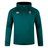 The Ireland Training Hoodie 24 by Canterbury, designed in green, displays the IRFU logo on the left chest, the Canterbury logo on the right chest, and a white logo on the right sleeve. This stylish hoodie by Canterbury features a convenient drawstring hood.