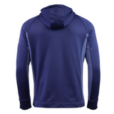 A back view of the Ireland 25/26 Training Hoodie by Canterbury, a long-sleeve navy blue rugby hoodie with a smooth finish and slightly lighter side panels.