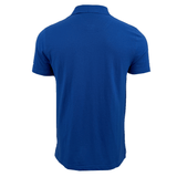 A plain blue Canterbury CCC Chest Stripe Polo is displayed from the back, featuring short sleeves, a collar, and an embroidered Canterbury logo.