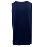 Displayed with the back facing forward, this Canterbury Radial CCC Logo Singlet in plain navy blue showcases a design reminiscent of the vibrant hues of Shaded Spruce.