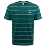 The Canterbury Fundamental Stripe T-Shirt by Canterbury, part of the Fundamentals Collection, boasts a stylish green striped design and a sleek circular logo on the left chest.