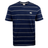 This Canterbury Fundamental Stripe T-Shirt from the Canterbury brand is a timeless piece, featuring navy blue with thin white horizontal stripes and a small logo on the chest.