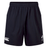 A pair of black Ireland 24 Woven Gym Shorts by Canterbury with an elastic waistband, featuring the Canterbury logo on the left leg and the Irish Rugby Football Union (IRFU) logo on the right leg.
