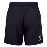 Back view of black Ireland 24 Woven Gym Short by Canterbury featuring a white circular logo and the text "vodafèce" on the lower right side.