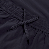 Close-up of the black elastic waistband on the Ireland 24 Woven Gym Short by Canterbury, featuring an intertwined black drawstring.