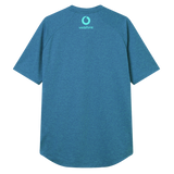 The Ireland 26/27 Summer Tour Elite Training Tee by Canterbury is shown from the back, with a small Vodafone logo and text near the neckline. This blue short-sleeve shirt offers the comfort and durability of Canterbury elite training gear.