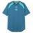 The Ireland 26/27 Summer Tour Elite Training Tee by Canterbury features blue short sleeves with light green shoulder panels, IRFU and Canterbury chest logos, delivering top comfort and performance for rugby fans.