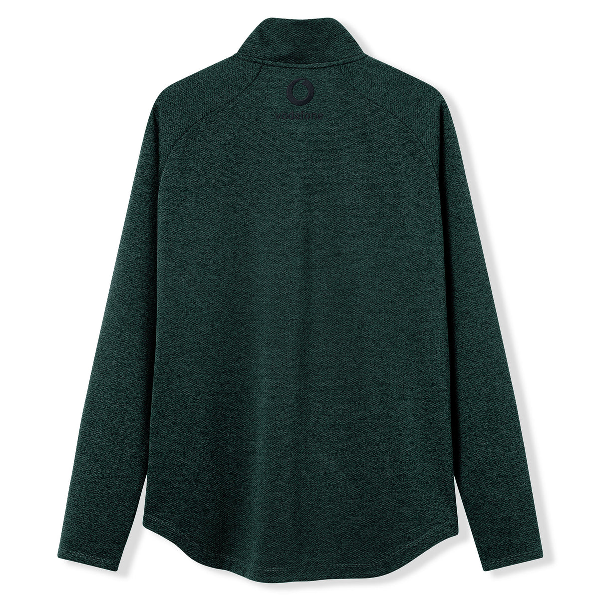 The Ireland 26 Elite First Layer by Canterbury is shown from the back, displaying a subtle logo centered near the upper collar. Inspired by Ireland Rugby’s first layer, this long-sleeve top features Canterbury’s Vapodri technology for advanced moisture management. The fabric has a heathered texture, and both the sleeves and hem are neatly finished.