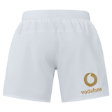 The Ireland 150th Anniversary Home Match Short by Canterbury showcases a back view of the white shorts, highlighted by the Vodafone logo in gold at the bottom. These shorts elegantly mix tradition with modern style to celebrate Ireland's 150th Anniversary.